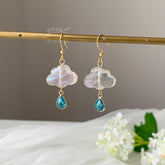 Rain Cloud Earrings Dangle, Fun White Cloud Drop Earrings, Unique Dangle